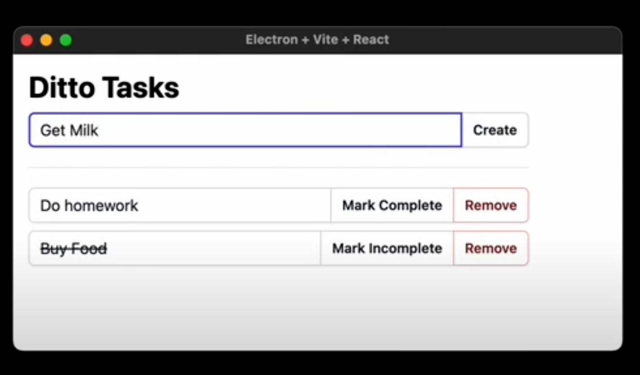 Your Ditto tasks app with Electron, Vite, and React