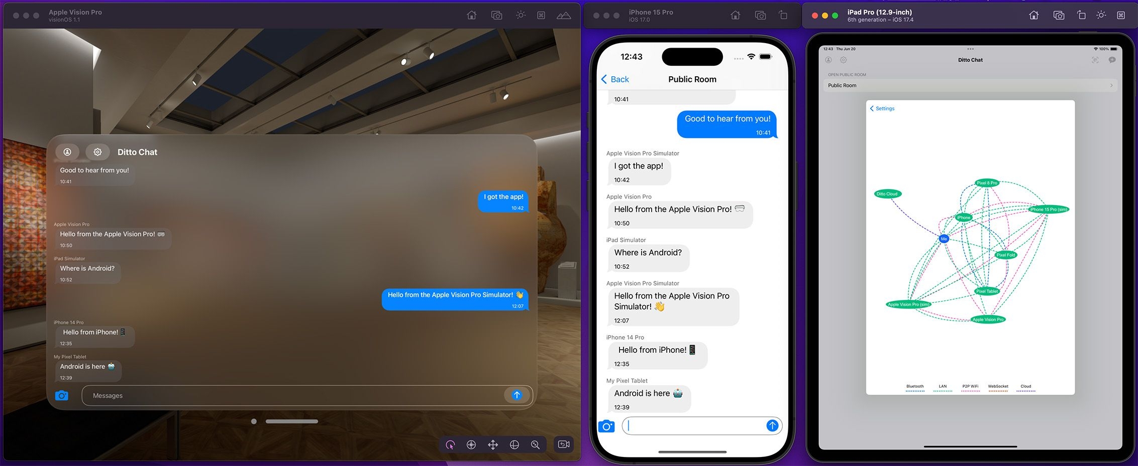 Cross-platform mesh with Apple Vision Pro in the Ditto Presence Viewer